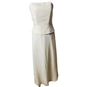 Belsoie White Dress, Sz 10, Embellished, Sleeveless, Fitted Waist, Long. Wedding